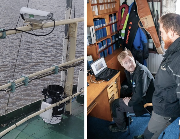 A seagoing simple Observation Station has been established on the expedition ship MS Origo. A weather station and a high-performance camera have been mounted to document selected maritime landscapes and routes. All data is controlled from and saved from the navigation room. PHOTO: Matts Ekman | Bridge Builder Expeditions Spitsbergen, VOYAGE V, 2020.