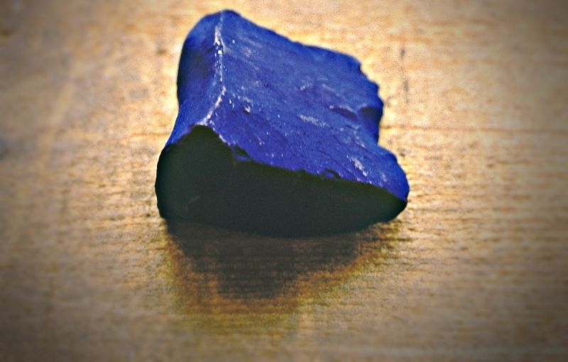 Imported indigo could have been sold at Luttropp & Andersson’s business in 1842 as grains or as a hard pressed fragment of a once larger indigo cube, which was ground to fine powder before dyeing. Photo: The IK Foundation, London.