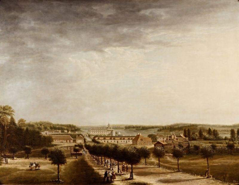 The sumptuary laws and restrictions surrounding silk were particularly tricky issues as people of influence created bans, which, in part, affected themselves. This 1760s view of Ulriksdal Palace and its representative garden – close to Stockholm – is an enlightening contemporary depiction of wealth, Royalty and aristocracy in Sweden during this time. Even if the groups of walking individuals are visible at a distance only, ordinary fashions of the day are discernible and interestingly, luxurious trains on dresses or plumes on hats are impossible to detect – whilst the use of such garment details had strict rules during this decade. Oil on canvas by the artist Johan Sevenbom (1721-1784). (Courtesy: National Museum, Stockholm, Sweden. No: NMGrh 837).