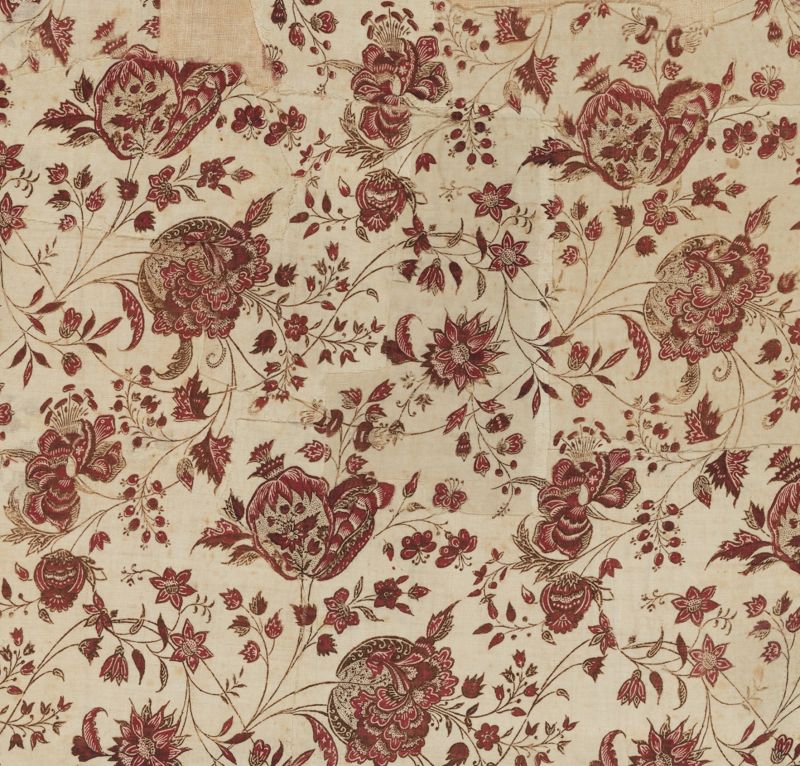 This beautiful fragmented block-printed linen of British or French origin, dated circa 1725, is an excellent example of an 18th century fabric sold by the yard. Like the somewhat later qualities above, transported on a Whitby ship. (Courtesy: The Metropolitan Museum of Art, New York, Gift of Everfast Industries Inc., 1971. No: 1971.270.6).