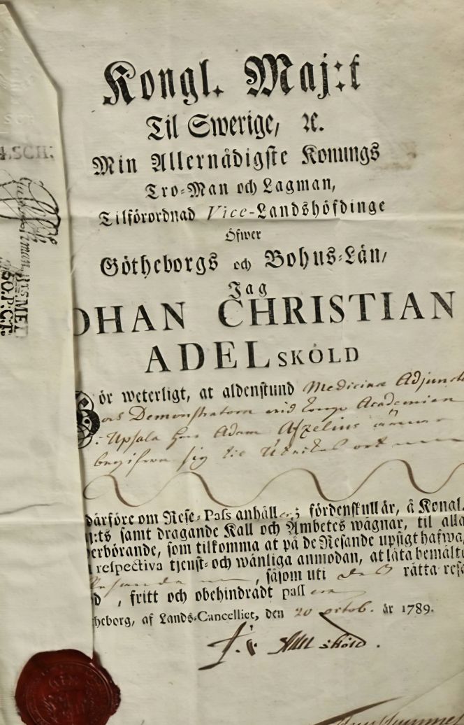 A Swedish internal passport for – Adam Afzelius’ (1750-1837) journey towards England in 1789. (Courtesy: The Nordic Museum, Stockholm, Sweden. NM.0073136. DigitaltMuseum). 