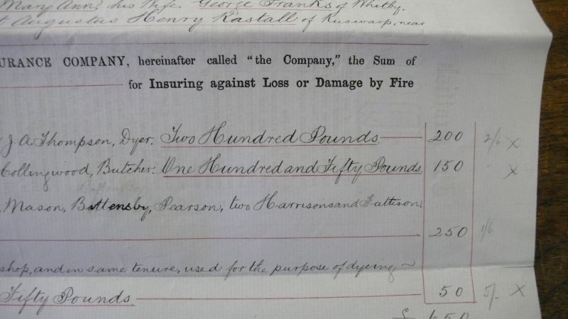 Fire Insurance Policy J. A. Thomson 1887. (Collection: Whitby Museum, Library & Archive, 0035/4/14). Photo: Viveka Hansen, The IK Foundation.