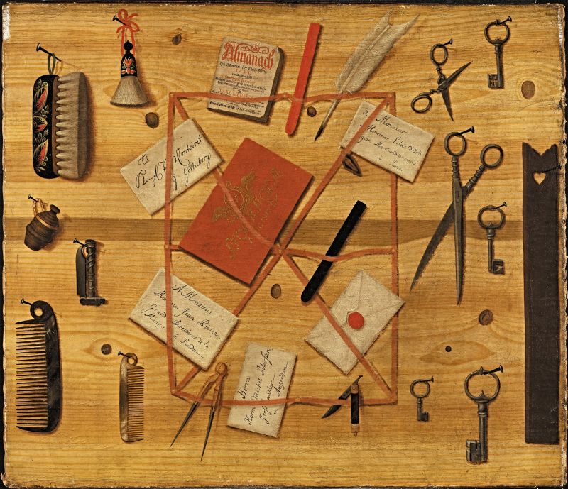 Necessities, such as being kept in a letter rack in the parlour back home, had their natural place in the traveller’s chest on the voyage. In this beautiful trompe l’œil from 1748 by the artist Hindric Sebastian Sommar, active in Sweden, some objects can be found that would be of practical use during the apostles’ lengthy research voyages for their scientific work as well as for correspondence and personal hygiene. (Courtesy: Nationalmuseum, Stockholm, Sweden).