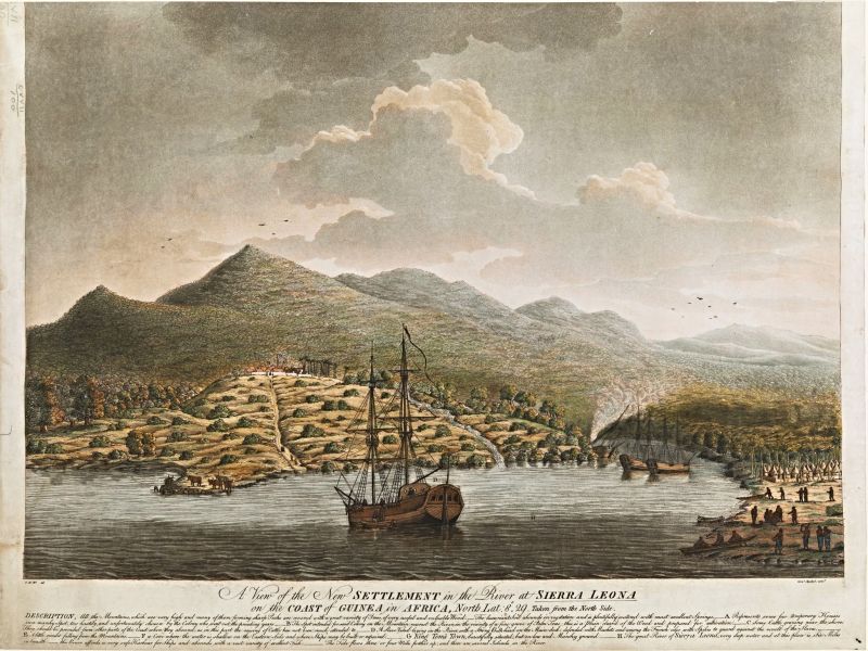 This print, dated circa 1790, gives an additional view of the colony of Sierra Leone and the surrounding mountainous landscape where Afzelius and his assistants made fieldwork observations. It is an idealised European view or even a future wishful contemplation, focusing on the calm atmosphere and several abandoned slave ships in the bay. The aquatint is also believed to have been based on a drawing by the abolitionist Carl Bernhard Wadström (1746-1799), which further explains the mood of this coloured drawing. (Courtesy: British Library, Topographical Collection, Maps K.Top.117.110. Public Domain).