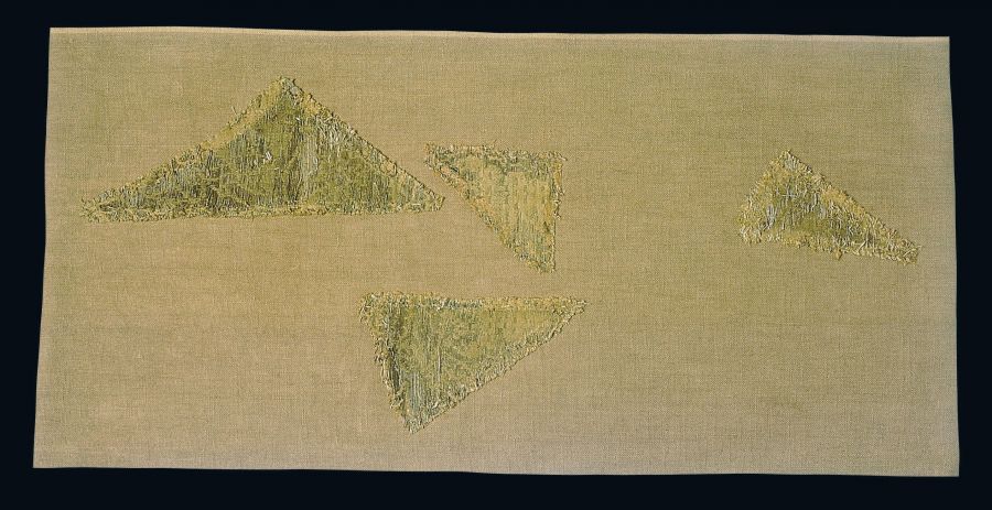 These fragments of a gold and silk brocade, have probably been used as gussets in  garments. The fabric was woven in Italy during the 15th century. Photo: The IK Foundation, London.